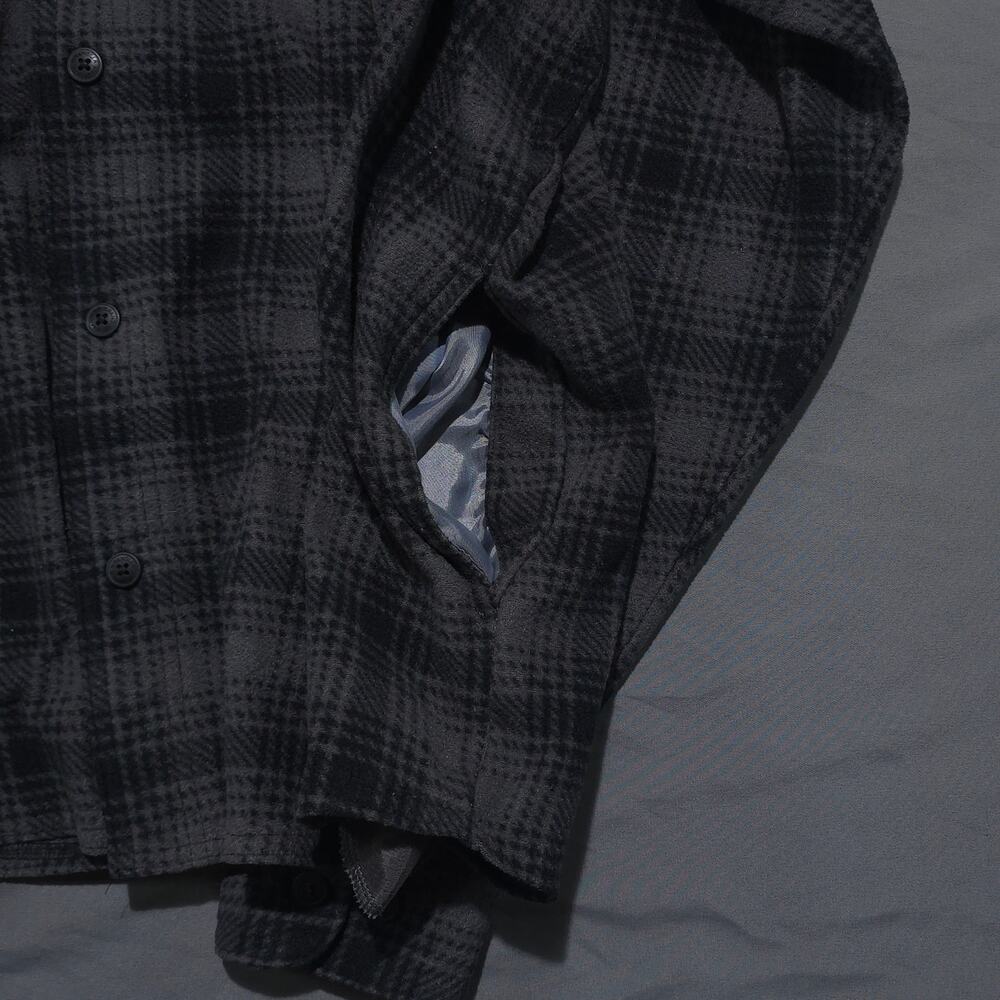 Wrangler Mens XL Black Grey Plaid Polar Fleece Shirt Jacket Shacket - Picture 8 of 13